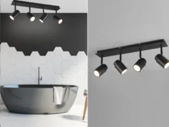 Deckenstrahler Badezimmerlampe ANGELO Schwarz 4-flammig, Breite 52cm