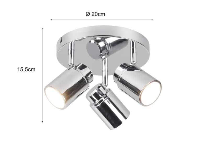 Deckenstrahler Badezimmerlampe Silber Chrom 3-flammig Ø 20cm inkl. GU10 LED