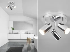 Deckenstrahler Badezimmerlampe Silber Chrom 3-flammig Ø 20cm inkl. GU10 LED