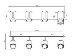 Deckenstrahler GILLAN 4-flammig Metall Schwarz / Coffee, Breite 60cm