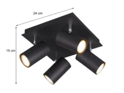 Deckenstrahler MARLEY Schwarz 4-flammig, Quadrat 24cm