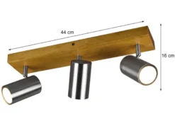 Deckenstrahler MARLEY Silber mit Holz 3-flammig, Breite 44cm