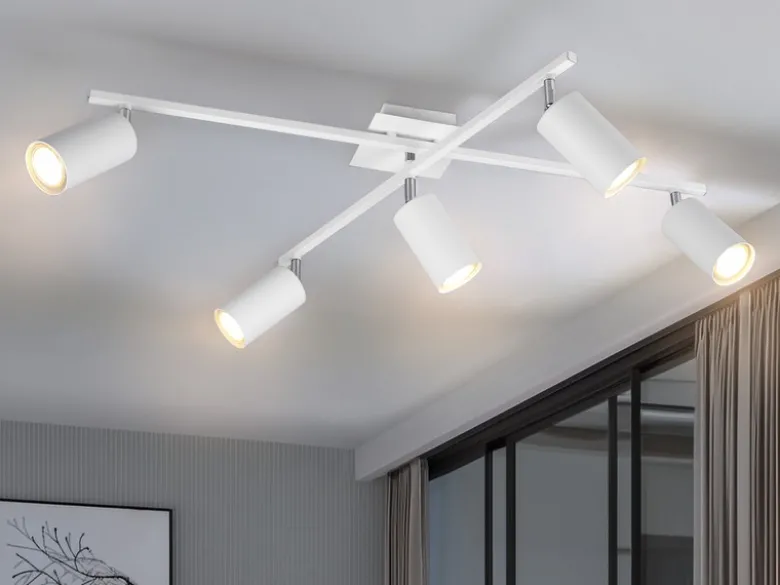 Deckenstrahler MARLEY Weiß 5-flammig, verstellbare Spots, Breite 77,5cm