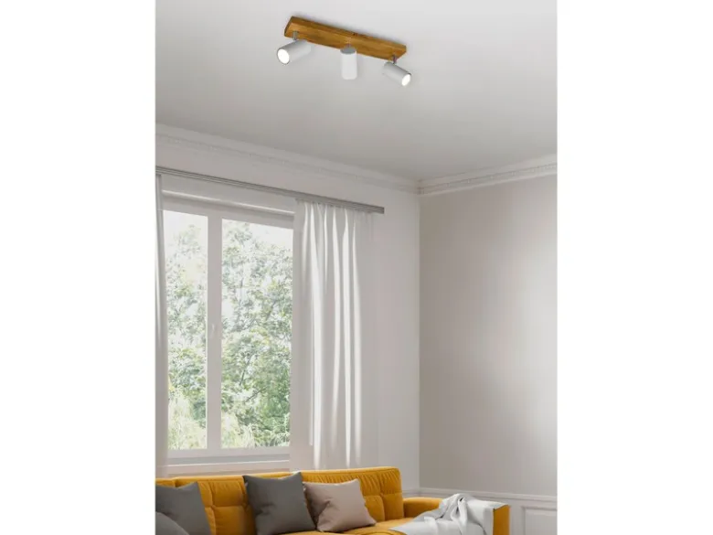 Deckenstrahler MARLEY Weiß mit Holz 3-flammig, Breite 44cm