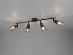 Deckenstrahler MARS 4-flammig Schwarz mit Rauchglas Lampenschirmen, Breite 60cm