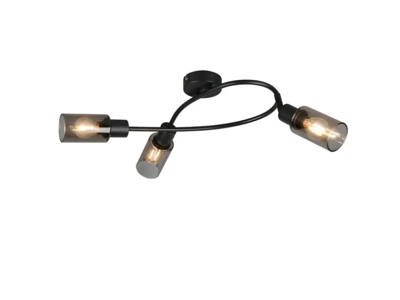 Deckenstrahler MARS 3-flammig Schwarz mit Rauchglas Lampenschirmen, Breite 45cm