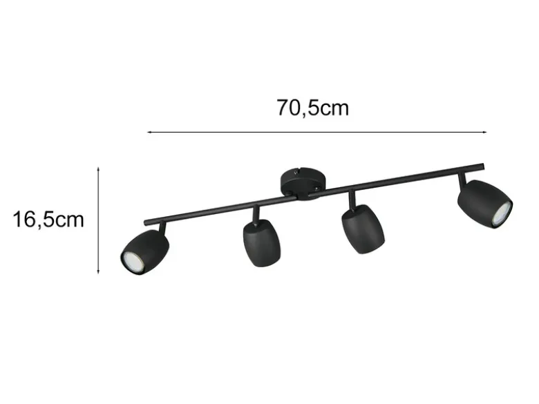 Deckenstrahler NANCY 4-flammig aus Metall Schwarz, Breite 70,5cm