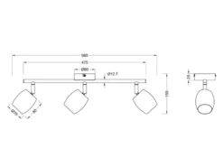Deckenstrahler NANCY 3-flammig aus Metall Silber, Breite 47,5cm