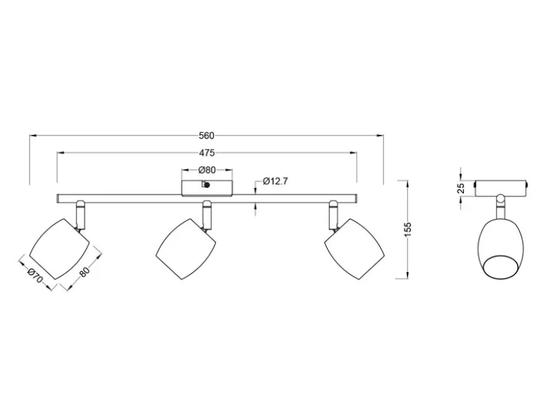 Deckenstrahler NANCY 3-flammig aus Metall Silber, Breite 47,5cm