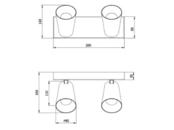 Deckenstrahler SHARP Schwarz Gold 2-flammig, Breite 28cm