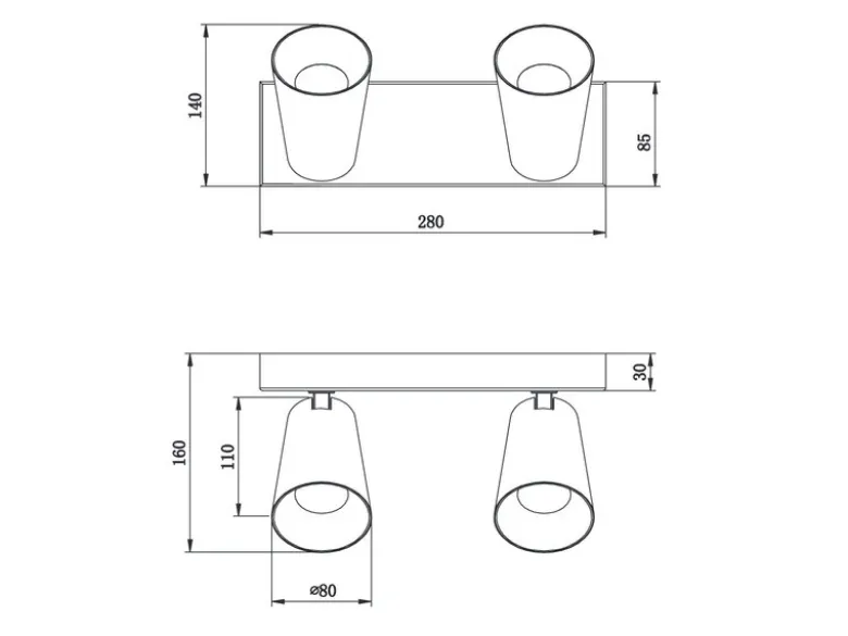 Deckenstrahler SHARP Schwarz Gold 2-flammig, Breite 28cm