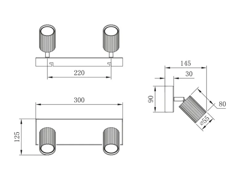 Deckenstrahler SOKA 2-flammig aus Metall Grau & Coffee, Breite 30cm