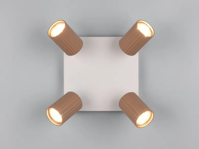 Deckenstrahler SOKA 4-flammig aus Metall Hellgrau & Coffee, Quadrat 20cm