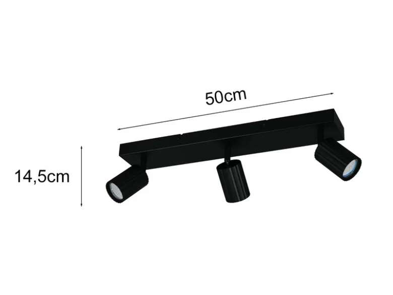 Deckenstrahler SOKA 3-flammig aus Metall Schwarz, Breite 50cm