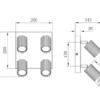 Deckenstrahler SOKA 4-flammig aus Metall Hellgrau, Quadrat 20cm