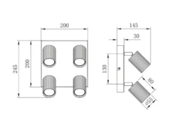 Deckenstrahler SOKA 4-flammig aus Metall Hellgrau, Quadrat 20cm