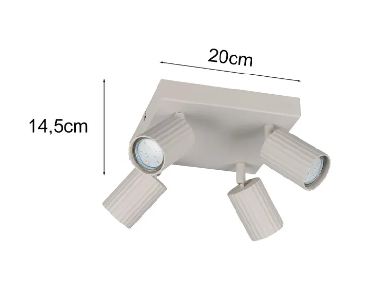 Deckenstrahler SOKA 4-flammig aus Metall Hellgrau, Quadrat 20cm