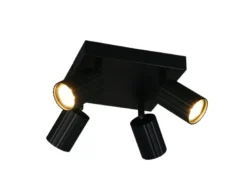 Deckenstrahler SOKA 4-flammig aus Metall Schwarz, Quadrat 20cm