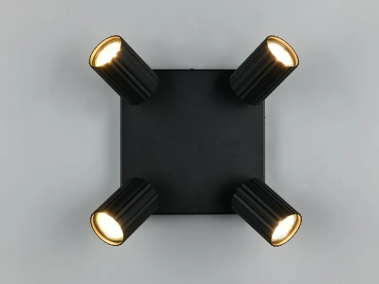 Deckenstrahler SOKA 4-flammig aus Metall Schwarz, Quadrat 20cm