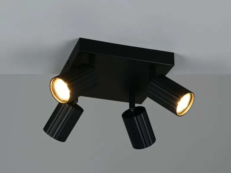 Deckenstrahler SOKA 4-flammig aus Metall Schwarz, Quadrat 20cm