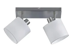 Deckenstrahler TOMMY 2-flammig Silber, Stoffschirme Weiß, Breite 28cm