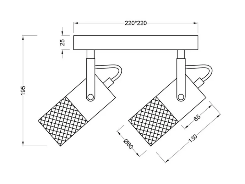 Deckenstrahler TOSH 4-flammig, Schwarz mit Holz Weiß, Quadrat 22cm