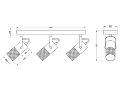 Deckenstrahler TOSH 3-flammig, Schwarz / Holz Weiß & Gitterschirme, Breite 44cm