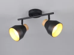 Deckenstrahler VALENTIN 2-flammig aus Metall Schwarz innen Gold, Breite 32cm