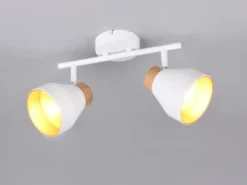 Deckenstrahler VALENTIN 2-flammig aus Metall Weiß innen Gold, Breite 32cm