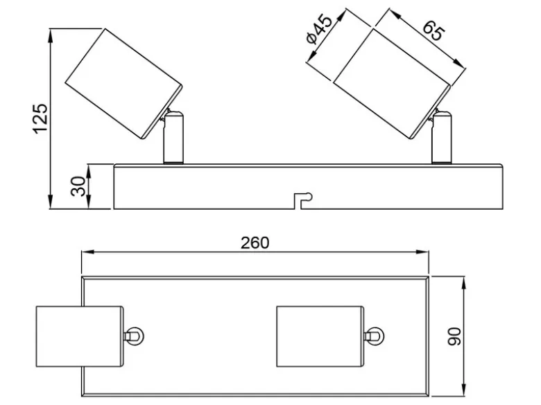 Deckenstrahler VANNES Silber, Balken 2-flammig, Breite 26cm