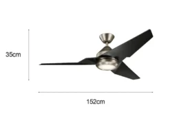 Deckenventilator mit Licht und Fernbedienung, Schwarz-Silber, Ø 152cm
