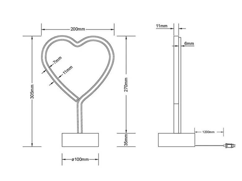Deko LED Tischleuchte HEART Batterie- oder USB betrieben, Höhe 30cm