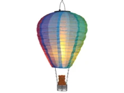 Deko Solarleuchte mit buntem Heißluftballon & Bär im Korb, Höhe 44cm