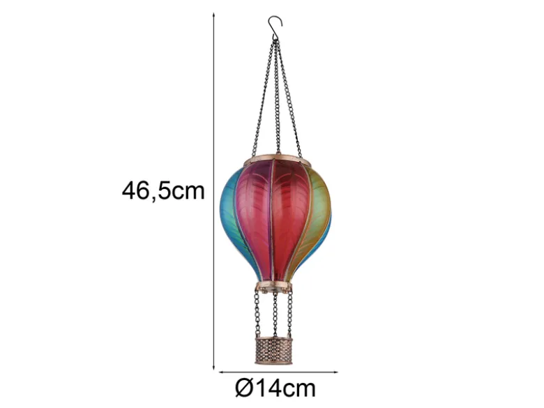 Deko Solarleuchte mit buntem Heißluftballon aus Kunststoff, Höhe 46,5cm