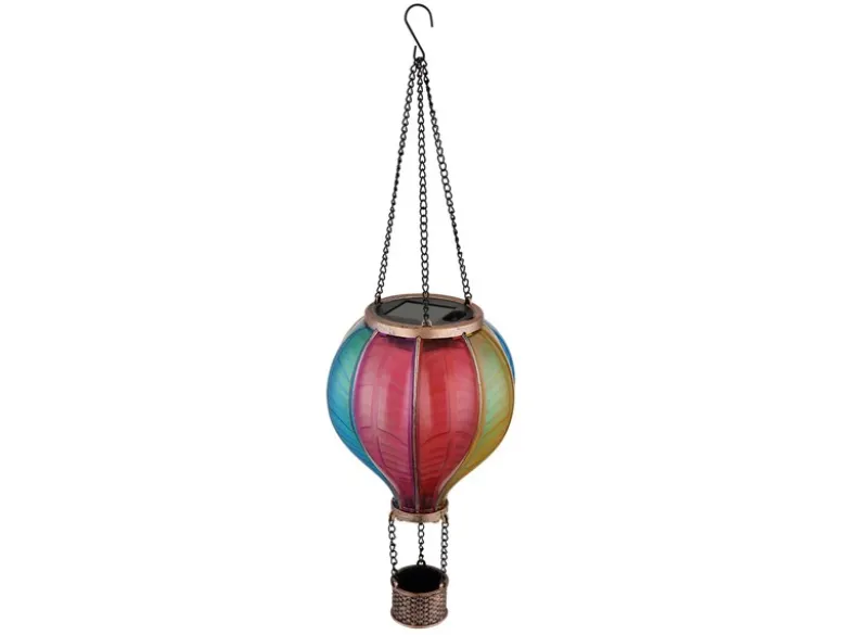 Deko Solarleuchte mit buntem Heißluftballon aus Kunststoff, Höhe 46,5cm