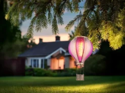 Deko Solarleuchte mit Heißluftballon in Pink & Rosa aus Kunststoff, Höhe 46,5cm