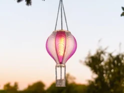 Deko Solarleuchte mit Heißluftballon in Pink & Rosa aus Kunststoff, Höhe 46,5cm