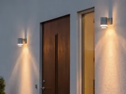 Design Außenwandleuchte MODENA Downlight, Höhe 13cm, Silber