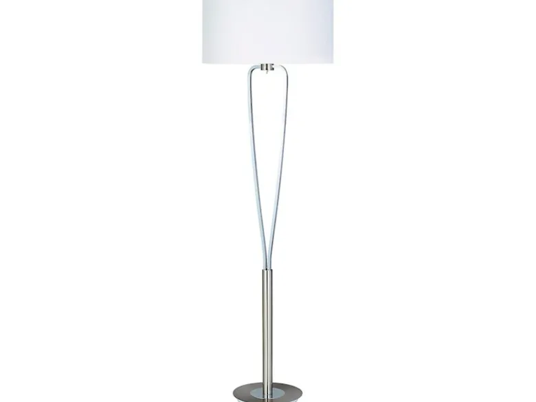 Designer LED Stehleuchte Silber mit Stoffschirm Weiß, Höhe 160cm