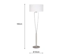 Designer Stehleuchte PARIS II Silber mit Stoffschirm Weiß, Höhe 160cm