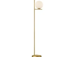 Design LED Stehleuchte in Messing matt mit Lampenschirm Kugel Opalglas, H: 150cm