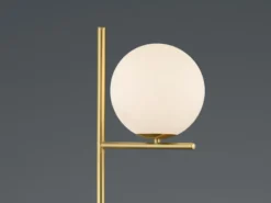 Design LED Stehleuchte in Messing matt mit Lampenschirm Kugel Opalglas, H: 150cm