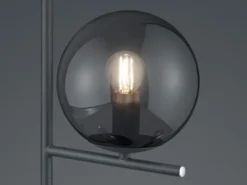 Design LED Tischleuchte Anthrazit Lampenschirm Glaskugel Rauchfarbig, Höhe 52cm
