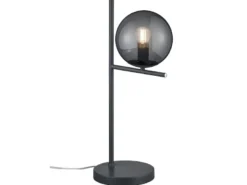 Design LED Tischleuchte Anthrazit Lampenschirm Glaskugel Rauchfarbig, Höhe 52cm