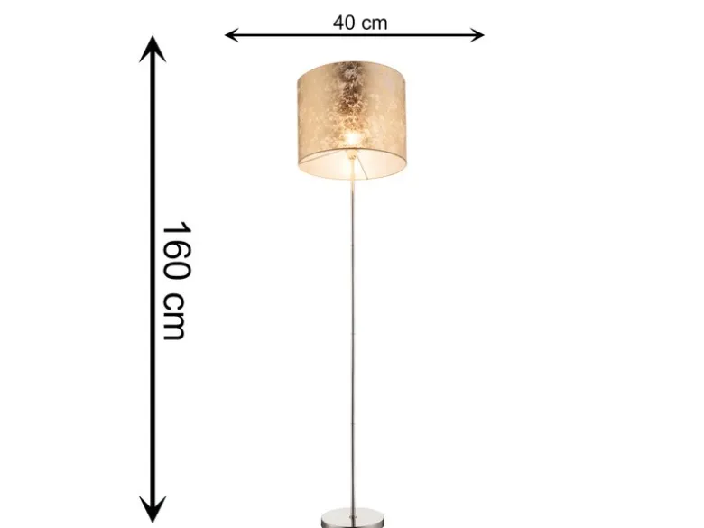 Design Stehlampe AMY mit Stoffschirm goldfarbig, Höhe 160cm