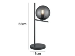 Design Tischleuchte PURE Anthrazit Lampenschirm Glaskugel Rauchfarbig, Höhe 52cm