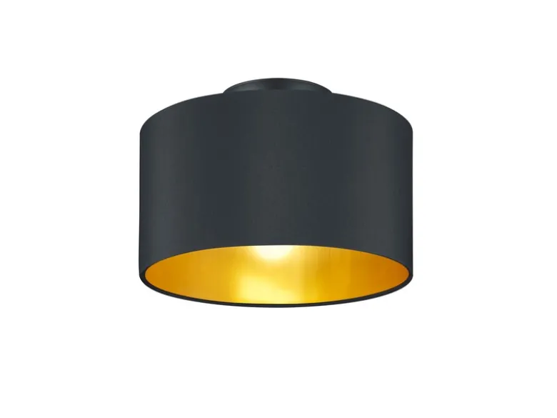 Dimmbare LED Deckenleuchte mit Stoff Lampenschirm in Schwarz Gold Ø 30cm