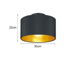 Dimmbare LED Deckenleuchte mit Stoff Lampenschirm in Schwarz Gold Ø 30cm