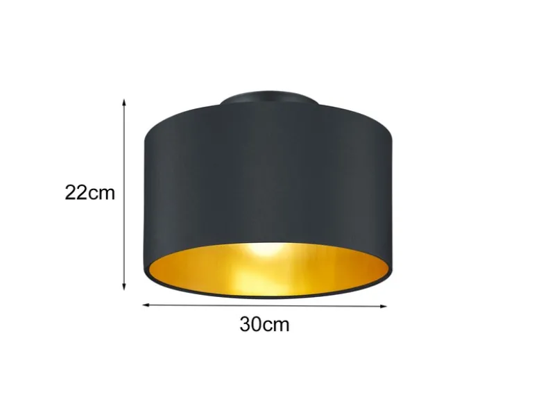 Dimmbare LED Deckenleuchte mit Stoff Lampenschirm in Schwarz Gold Ø 30cm