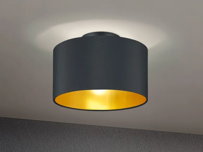 Dimmbare LED Deckenleuchte mit Stoff Lampenschirm in Schwarz Gold Ø 30cm